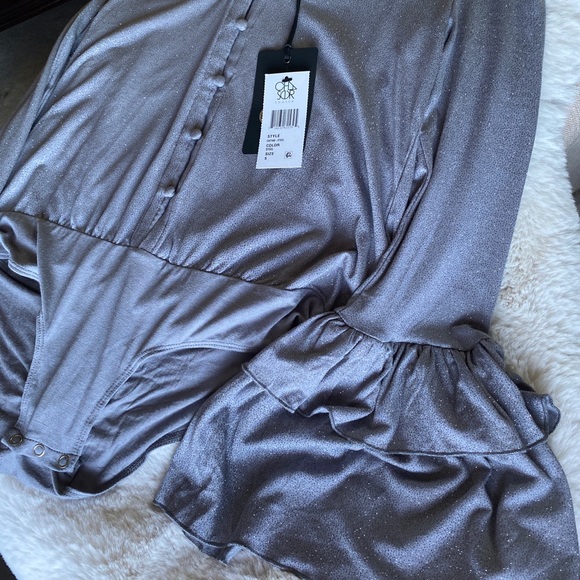 NWT Chaser Tiered Peplum Glitter Bodysuit - Picture 2 of 7